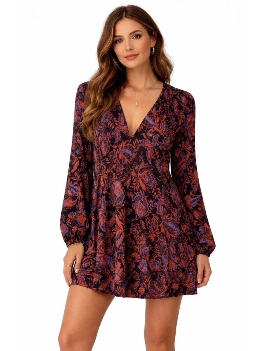 Free People Black Orange Floral Whimsigoth Witchy Keyhole Mini Dress Women S
